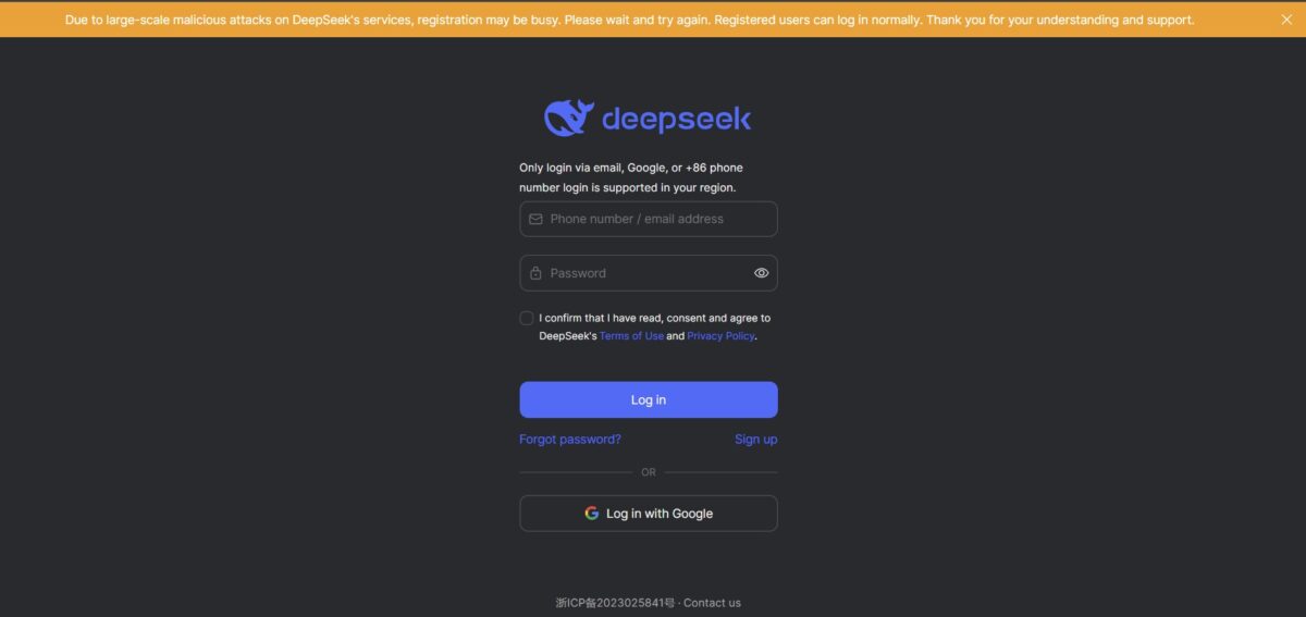 DeepSeek Temporarily Halts User Registrations