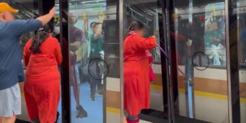 Woman tries to squeeze through closing train doors at Gardens by the Bay station, walking stick gets stuck, Singapore News