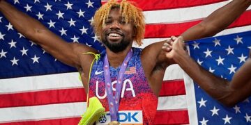 Lyles defends 200m title as drama unfolds across track and field events